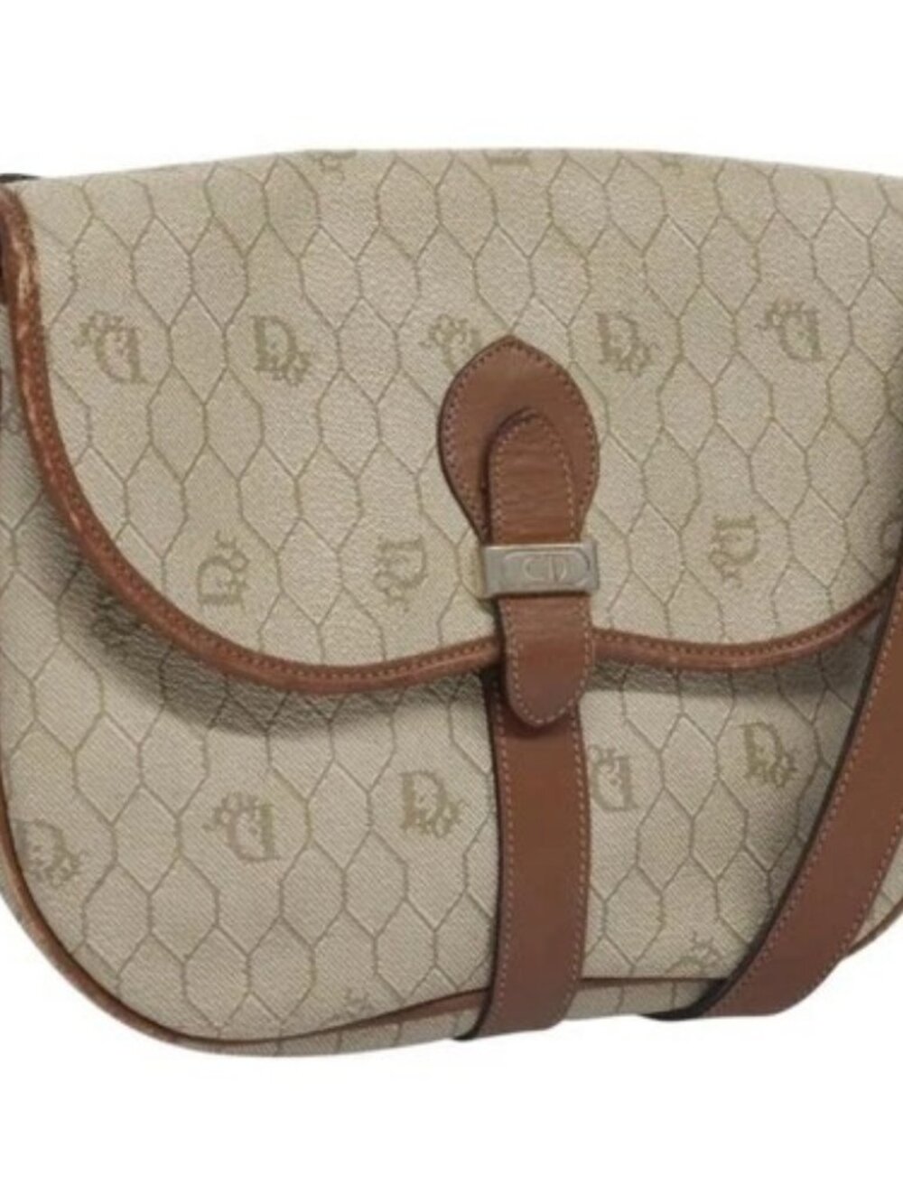 Christian Dior Honeycomb Canvas Shoulder Bag PVC Leather Beige Auth bs23056 - Picture 1 of 15